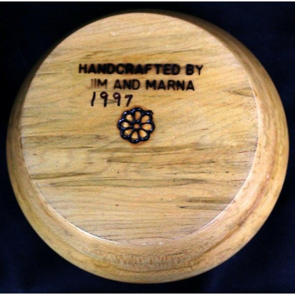 Vtg 1997 Wooden Carved Trinket Bowl Dish Candy Jim Marna Handcrafted Modern West - Picture 6 of 12